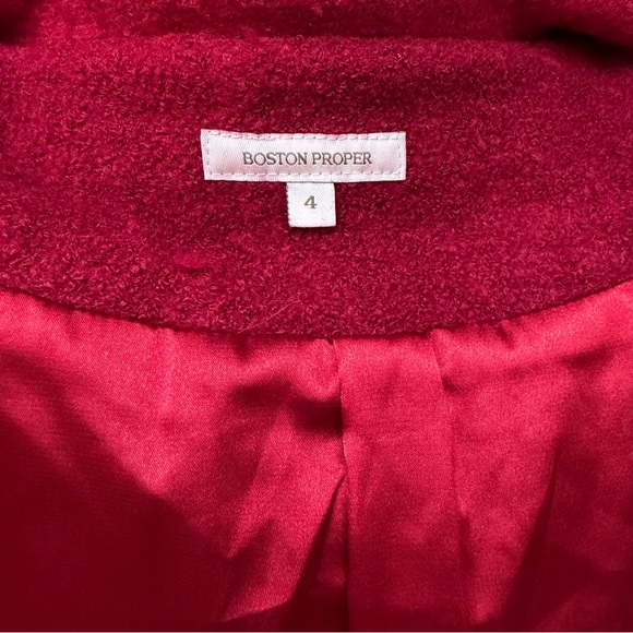 BOSTON PROPER Burgundy Red Ruffles Roses Wool Blazer Jacket Tweed Button Down 4 - Picture 6 of 7